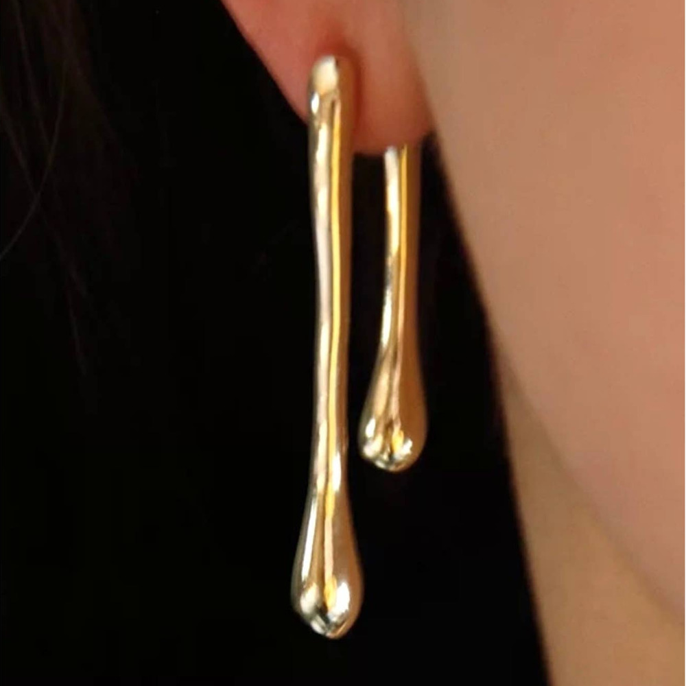 UNIQUE Front Back Earrings Water Drip Drippy Drop Gold AU02